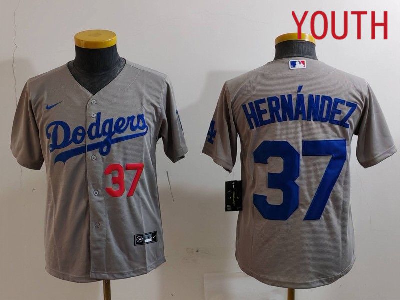 Youth Los Angeles Dodgers #37 Hernandez Grey Nike Game 2024 MLB Jersey style 7265